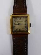 A Gentleman's Italian Gold Cased Art Deco Wrist Watch, the case nr 51598 m.m L.H, the watch having a