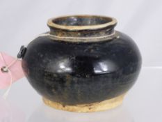 (Antiquity) Midnight Blue Glazed Ceramic Vase, believed to be Nepalese, with a pink catalogue