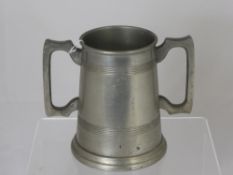A Cornish Pewter Large Vintage twin handled glass bottomed pewter tankard by G Dixon & Son.