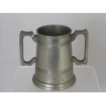 A Cornish Pewter Large Vintage twin handled glass bottomed pewter tankard by G Dixon & Son.