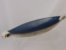 Royce McGlashen MBE, A pottery Koru bowl of leaf form with a high blue glaze, decorative