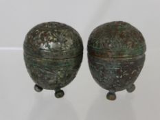 A Pair of Antique Persian Spice Shakers, with floral embossing.