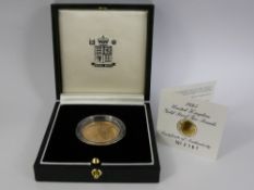 A Royal Mint 1995 United Kingdom Gold Proof two pounds coin. The coin with original box and