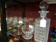 A Collection of assorted glass items comprising four cut glass dessert bowls, vintage champagne