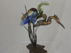 A Glass and Metal Study of Two Herons, N H F marked to top of the base, approx. 39 cms. in height