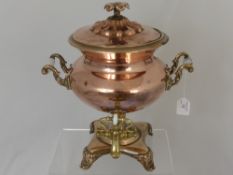 A Vintage Copper Semovar with decorative handles and pouring spout, approx. 37 x 35 cms.