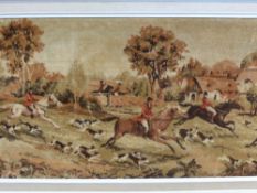 A Woven Fabric Panel depicting The Hunt, approx 170 x 60 cms.