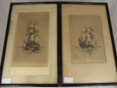 W G Price, A Pair of Maritime Etchings, entitled H.M.S Victory and the other believed to be the