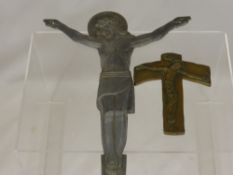 Two Crucifix, including Metal Art Deco, stamped Mora Mc Depose 19263 approx 31 x 23 cms together