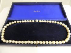 A Cultured Pearl Necklace, the necklace strung with 50 x 0.9 mm pearls with a pave set 18 carat gold