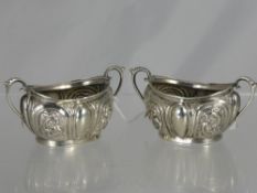 A Pair of Pressed Silver Salts, twin handled, no liners, Birmingham hallmark, dated 1899/90, m.m