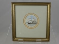 A Pair of 19th Century Miniatures, depicting early sail/steam ships, double mounted in gilt glazed