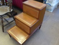 A Set of Georgian Style Library Stairs, with red tooled leather insert to each step, approx 75 x