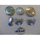 A Collection of Miscellaneous Silver Items, including Zarah (USA) silver and enamel crab design