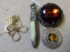 Miscellaneous Jewellery, including three Celtic brooches, two fine chains with pendants.