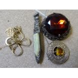 Miscellaneous Jewellery, including three Celtic brooches, two fine chains with pendants.