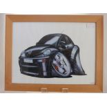 A Framed Print of a Lotus Europa together with three framed Cool Art prints depicting VW Beetles and