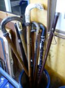 A Collection of Miscellaneous Horn Handled Walking Sticks and Poles, including Corimander, some