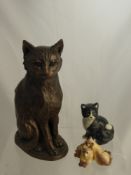 A Heredities Figure of a Cat "Foxy" together with an H.D.porcelain figure of Siamese cats and one