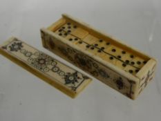 Miniature Bone Domino Case, the interior fitted with small playing tiles.