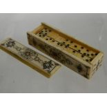 Miniature Bone Domino Case, the interior fitted with small playing tiles.