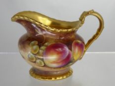 Sally Wood - A Royal Worcester Jug, hand painted with fruit signed S. Wood, with box and