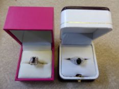 A Lady's 9 ct Gold Cushion Cut Sapphire and White Stone Ring, size P, and a 9 ct white gold