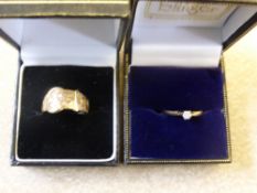 A Gentleman's 9 ct Gold Buckle Ring size O together with a ladies 9 ct solitaire ring size O, 4.3
