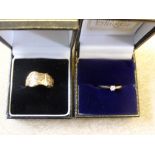 A Gentleman's 9 ct Gold Buckle Ring size O together with a ladies 9 ct solitaire ring size O, 4.3