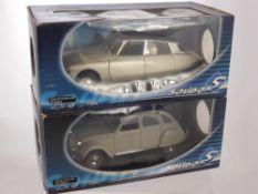 Two 1:18th Scale Die Cast Citroen Cars including a DS19 Berline 1963 and a 2CV 1966 by Solido.