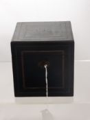 An Antique Mahogany Inlaid French Tea Caddy together with six silver plated salts, tea cake