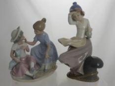 A Nao figure of Two Girls Playing, impressed marks to base B - 70, 20 cm high, together with a