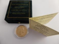 A 1991 Solid Gold £5 Brilliant Uncirculated Gold Coin, Cert. No. 0593.