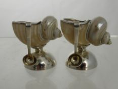 A Pair of Silver and Pearl Shell Salts. Stamped 925 Silver to the base,.