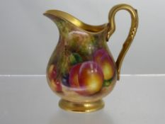 Freeman - A Royal Worcester Jug, hand painted with fruit, signed Freeman, approx 10 cms.