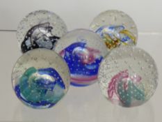 Five Caithness Glass Paper Weights, including 'Reflections' numbered 91, 92, 93, 94 and 95.