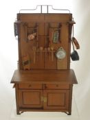 A Vintage Continental, possibly German, miniature pine dresser with aluminium, copper and brass