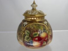 J. Skerrett - A Royal Worcester Lidded Jar, hand painted with fruit, signed J. Skerrett - H175