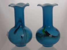 A Pair of Opaline Style Studio Glass Vases, approx 19 cms