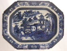 An Antique Blue and White Willow Pattern Meat Plate, approx 37 x 29 cms