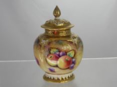 D. Fuller - A Royal Worcester Lidded Jar, hand painted with fruit, signed D. Fuller H278 PB/8 13