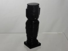 A Central American Glass Figure (Obsidian) depicting a pre Hispanic deity, etched to base