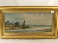 Thomas Mortimer 1880-1920, A pair of Marine watercolours ,depicting grounded fishing boats, framed