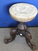 Victorian Wind Up Piano Stool, by a carved column and three feet, in need of re-upholstery.