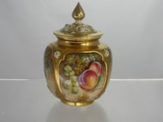 A. Badham - A Royal Worcester Lidded Jar, hand painted with fruit, signed A. Badham H162 PB/L 13