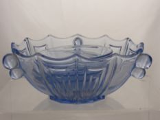 A Depression Blue Glass Fruit Salad Bowl, with four dessert bowls together with two pop marble