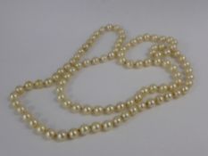 A Single String of Cultured Pearls, knotted with approx 96, 6 mm pearls, 66 cms in length.