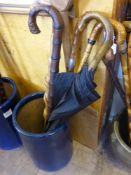 A Collection of Miscellaneous Walking Sticks, including Bamboo, Rattan Handle, one with silver