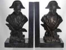 O Ruffony Italian, Early 20th Century Pair of Bronze and Marble Book Ends, depicting Napoleon,