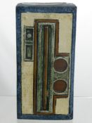 A Cornish Troika Square Pillar Vase, of geometric design, approx 21 cms